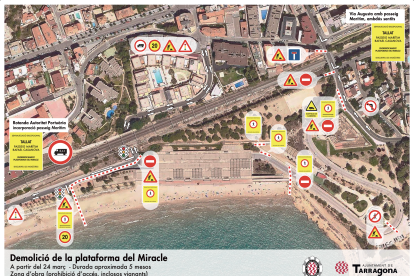 Mapa con las alteraciones de tráfico por las obras de derribo del 'mamotreto' del Miracle.