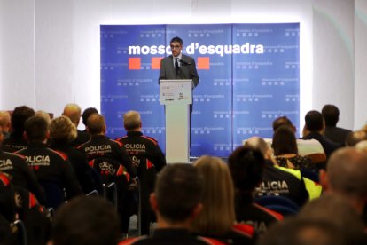 El director general de la Policía, Josep Lluís Trapero, durante el discurso de clausura de las jornadas de trabajo entre cuerpos policiales y ANDEMA, en Cambrils.