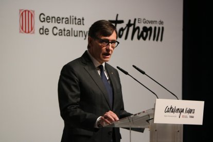 El presidente de la Generalitat, Salvador Illa, durante una conferencia en Madrid.