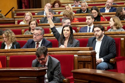 El grupo del PSC votando al pleno del Parlament este jueves.