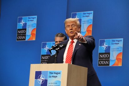 El president dels Estats Units, Donald Trump, durant la roda de premsa posterior a la cimera de l'OTAN celebrada a la Haia