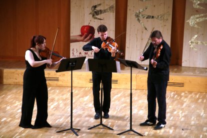 Els músics Alena Hove, Josef Hundsbichler i Alexander Janiczek actuant en l'últim concert del 44è Festival Internacional de Música Pau Casals.