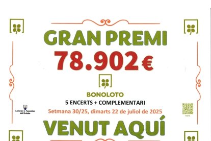 La persona premiada ha encertat els cinc números i el complementari.