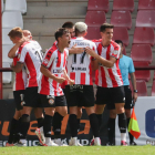 Els jugadors del Logroñés celebrant un gol a Las Gaunas.