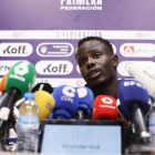 Cheikh Kane Sarr durant la roda de premsa d'aquest dimarts a la Ciutat Esportiva L'Oliva.