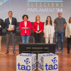D'esquerra a dreta: Matías Alonso (Ciutadans), Sergio Macían (Vox), Rosa Maria Ibarra (PSC), Raquel Sans (ERC), Mònica Sales (Junts per Catalunya), Sergi Saladié (CUP) i Yolanda López (Comuns Sumar).