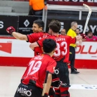 Maxi Oruste i Jansà celebrant un dels gols del primer partit.