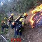 Imatge dels Bombers treballant en un incendi forestal.