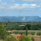 Imatge de la cortina de fum que ha provocat l'incendi forestal de Riudecanyes.