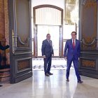 El president del Parlament, Josep Rull, i el candidat a la presidència de la Generalitat de Catalunya, Salvador Illa.