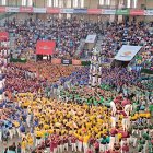 Imatge de la primera ronda de la jornada de dissabte del concurs de castells de Tarragona.