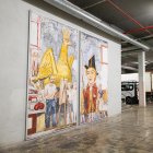 Imatge dels plafons del mural del Mercat Central instal·lats a la zona de logística.