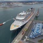 Imatge aèria del simulacre al creuer al Port de Tarragona
