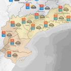 Mapa del Camp de Tarragona i les Terres de l'Ebre amb els avisos taronja i groc