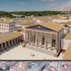 Comparació de la recreació del Fòrum de la Colònia de Tarragona i el seu estat actual.