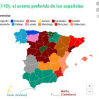 Imagen del mapa de España con los acentos favoritos por provincias.