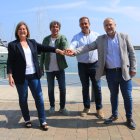 Els liders d’ERC, ECP, Junts i PSC a Cambrils durant el pacte del 2023.