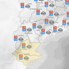 Mapa de la demarcación de Tarragona con avisos amarillos por la llegada de la borrasca Laurence.