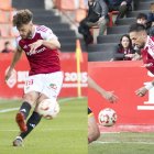 A l’esquerra, Roberto Torres i, a la dreta, Antoñín Cortés durant el duel contra el Barakaldo al Nou Estadi Costa Daurada.