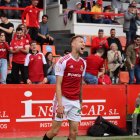 L’extrem del Nàstic, Víctor Narro fent un crit de ràbia per celebrar el primer gol del partit.