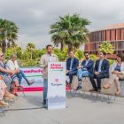 Imatge de l’equip de govern municipal durant la roda de premsa que van oferir per fer balanç del primer any de mandat.