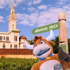 Fotografia de la imatge del Grand Prix del Verano amb la Giralda de l'Arboç al fons.