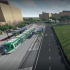 Imatge virtual del futur tramvia del Camp de Tarragona al seu pas per Vila-seca.