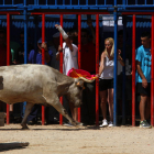 Animalistas ebrenses reclaman delante de la plaza de toros de Amposta una alternativa a la fiesta taurina