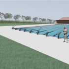 Imagen proyectada de la futura piscina olímpica de 50 metros que todavía se encuentra pendiente de licitar, cuando su financiación es dudosa.