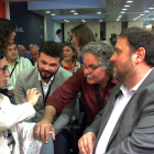 Rovira, Tardà i Junqueras en una imatge d'arxiu, juntament amb Gabriel Rufián.