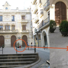 Imatge de la plaça amb l'antic hidrant i tal com ha quedat després de les obres.