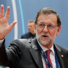 El president espanyol en funcions Mariano Rajoy en el moment d'arribar al Consell Europeu celebrat a Brusel·les.