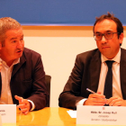 El conseller de Territori i Sostenibilitat, Josep Rull, y el delegado del Gobierno en las Terres de l'Ebre, Xavier Pallarès, durante la rueda de prensa de este jueves.