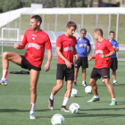 Los jugadores del CF Reus, durante un entrenamiento esta temporada.