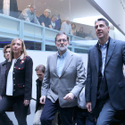 Mariano Rajoy, Xavier Garcia Albiol i Marisa Xandri, aquest divendres a La Llotja de Lleida.