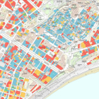 Mapa de Tarragona donde se pueden ver los edificios con más carencias en color rojo y verde los que están en mejor estado.