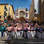 Pilars de les quatre colles castelleres de de Tarragona en la tradicional actuació de la Diada Nacional.