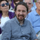 Plano medio del líder de Podem, Pablo Iglesias, a un acto de la campaña de las europeas en Madrid.