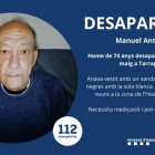 Imatge de l'home de 74 anys desaparegut a Tarragona.