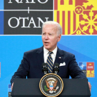 El presidente de los EE.UU., Joe Biden, en rueda de prensa en la cumbre de la OTAN.