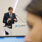El president de CaixaBank, José Ignacio Goirigolzarri, durant la presentació a Madrid del Pla Estratègic 2022-2024.
