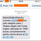 Mossos alerta d'una nova estafa via SMS que 'premia' el receptor amb una targeta regal del Corte Inglés