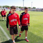 Ricardo Vaz y Samu, al primer entrenamiento después del ascenso.