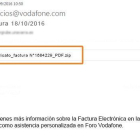 El correo electrónico que simula contener una factura de Vodafone.