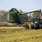 Una cosechadora y un tractor por el arrozal.