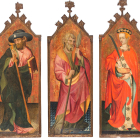 Las pinturas de Sant Tomás apóstol, Sant Jaume apóstol y Santa Llúcia, que salen a subasta por 210.000 euros iniciales.