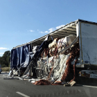 Pla general d'un dels camions implicats en l'accident de l'A-7 a Mont-roig del Camp el 14 de novembre del 2016