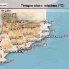 Temperaturas máximas registradas este miércoles.