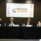Jornada Gresol, entre el exconsejero Andreu Mas-Colell y la directora general de BBVA en España, Cristina de Parios.