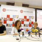 David Ortega, Francina Saladié, Lídia Pascual i Joana Carrasco, durant la roda de premsa de la Lliga contra el Càncer de les comarques de Tarragona i Terres de l'Ebre.